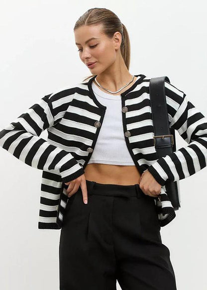 Stripe Button-up Knit Cardigan