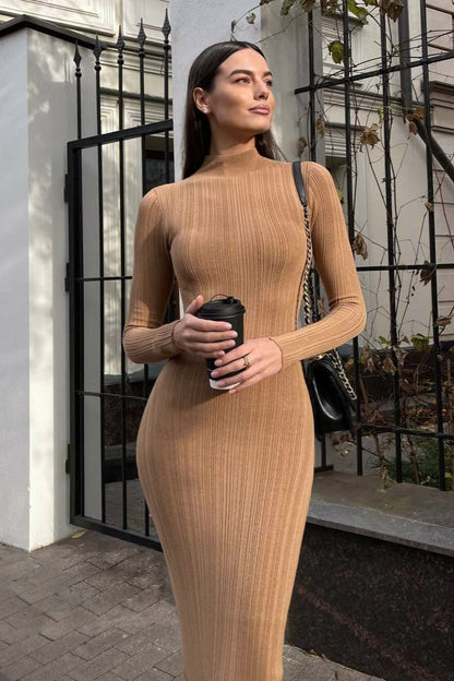 High Neck Striped Sweater Dress