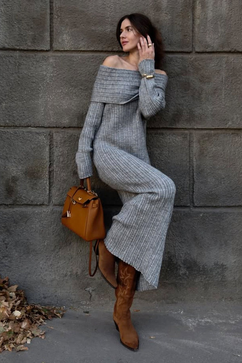 Minimalist Off Shoulder Bodycon Knit Maxi Dress
