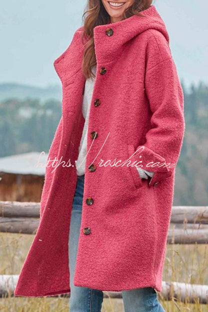 Color Hooded Single Breasted Wool Coat
