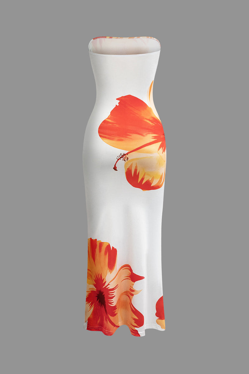 Sunny Sweet Cascade Strapless Slim Midi Dress