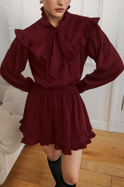 Bow Tie Lace Up Long Sleeve a Line Mini Dress