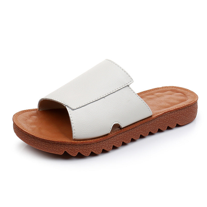 Summer Flat Retro Leather Slippers