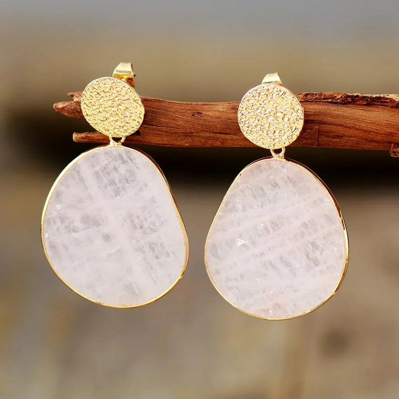 White Stone Gold Earrings
