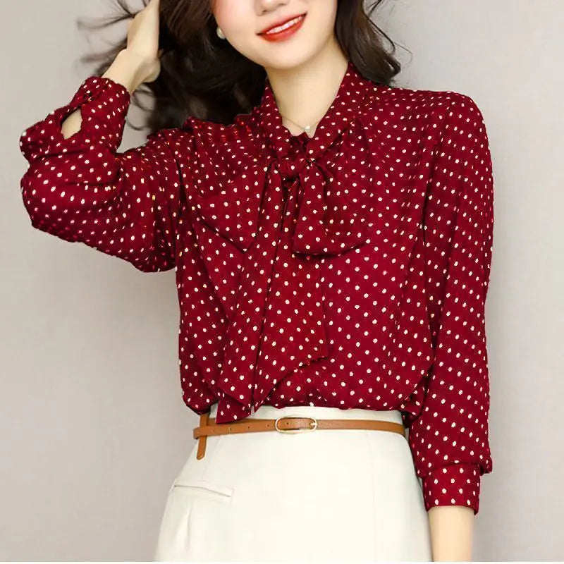 Liora — Lightweight Shawl Collar Blouse With Bow Detail for