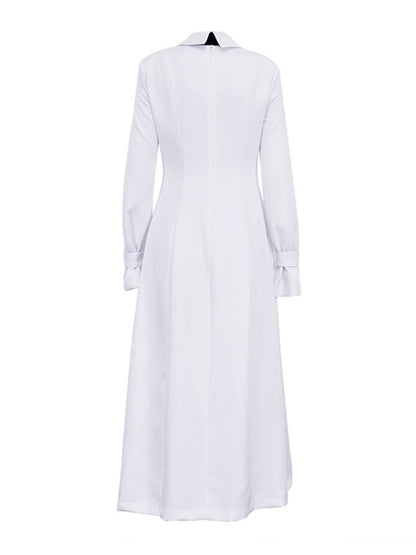 A-line Flared Sleeves Buttoned Color Split-joint Split-side Lapel Maxi Dresses Shirt Dress