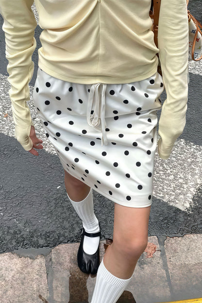 Satin Polka Dot Drawstring Midi Skirt