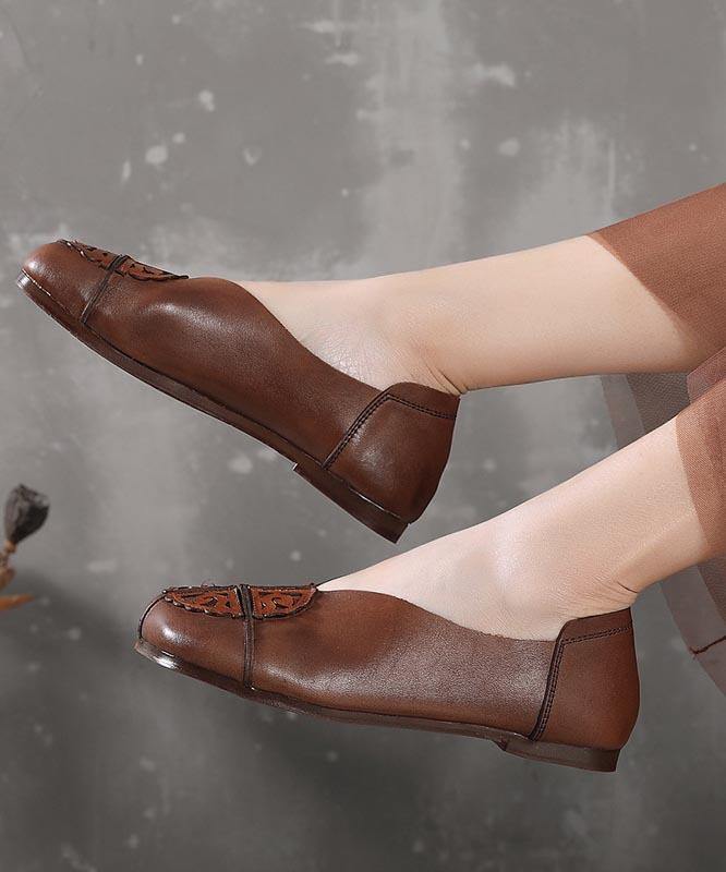 Khaki Flats Hollow Out Splicing Flat Shoes for
