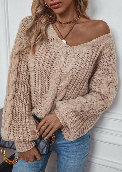 Cozy Cable Knit Lantern Sleeve Sweater - Soft Chunky Knit for Autumn/winter