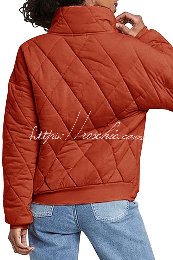 Diamond Quilted Pocket Button Long Sleeve Coat