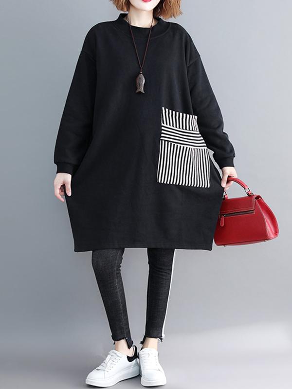 Pocket Long Sweatshirt Short Dress