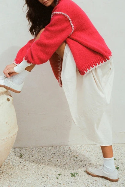 Cable Knit V Neck Button Cardigan