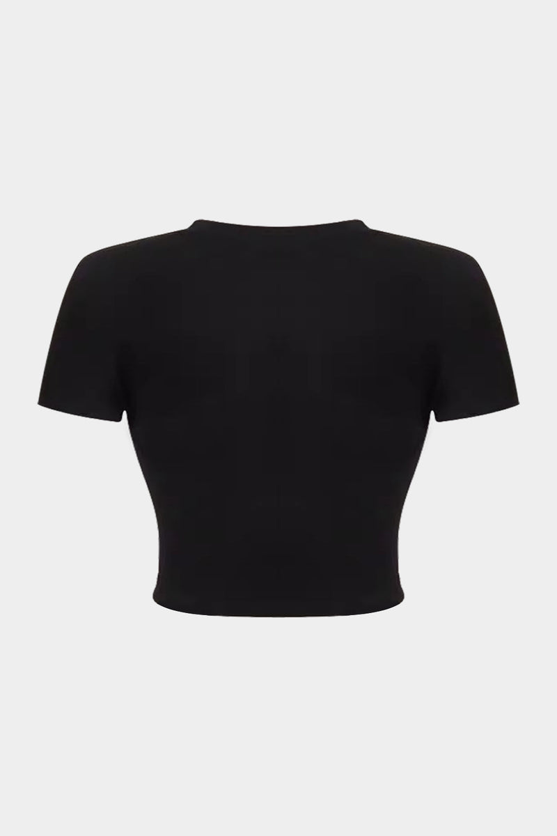 Black Printed Denim Short Sleeve T-shirt