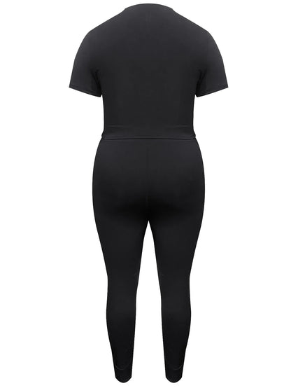 Crop Top Rhinestone Heart Decor Pants Set Skinny Two-pieces Suit Short Sleeve Top Trousers Set