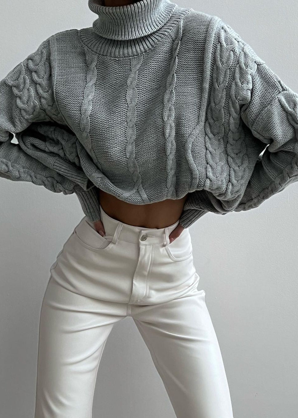 Cable Knit Cropped Turtleneck Sweater – ’s Chunky Knit Pullover