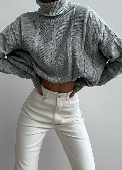 Cable Knit Cropped Turtleneck Sweater – ’s Chunky Knit Pullover