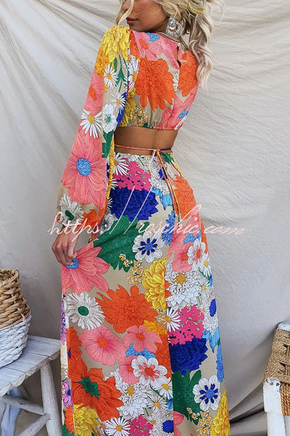 Bloom Forever Print Cutout Elastic Waist Maxi Dress