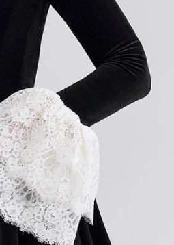 Velvet Lace Stitching Dress With Ruffled Detail