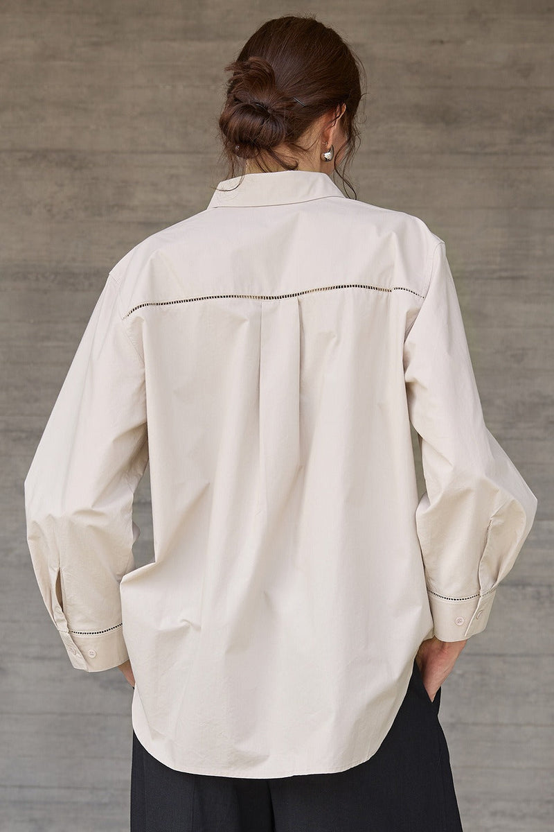 Long Sleeve Cotton Lapel Collar Blouse