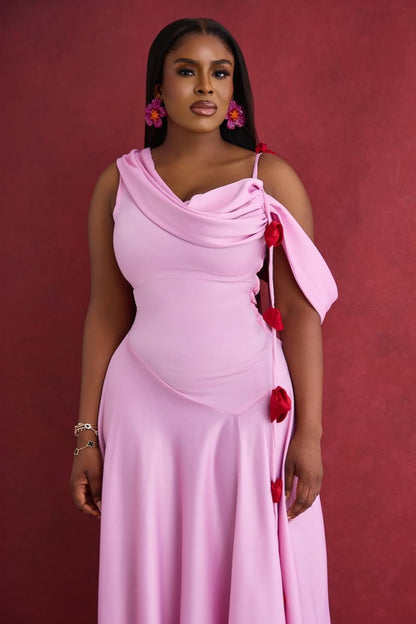 Asymmetrical Shoulder Cowl Neck Cami Maxi Dress