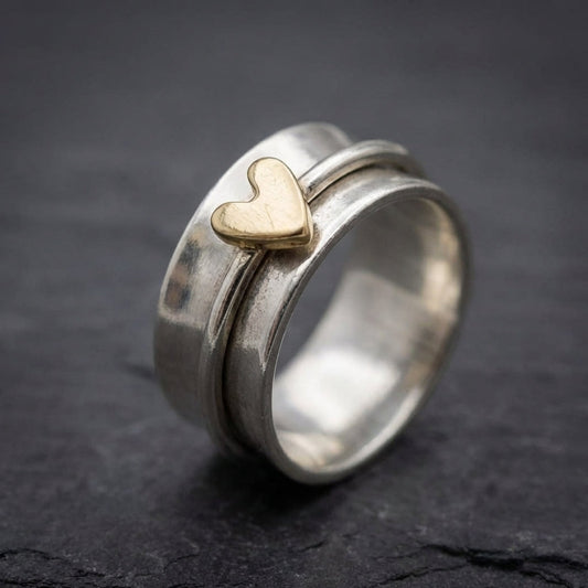 Vintage Golden Heart Silver Ring