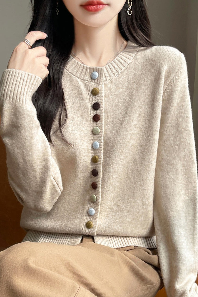 Color Button Velvet Cardigan