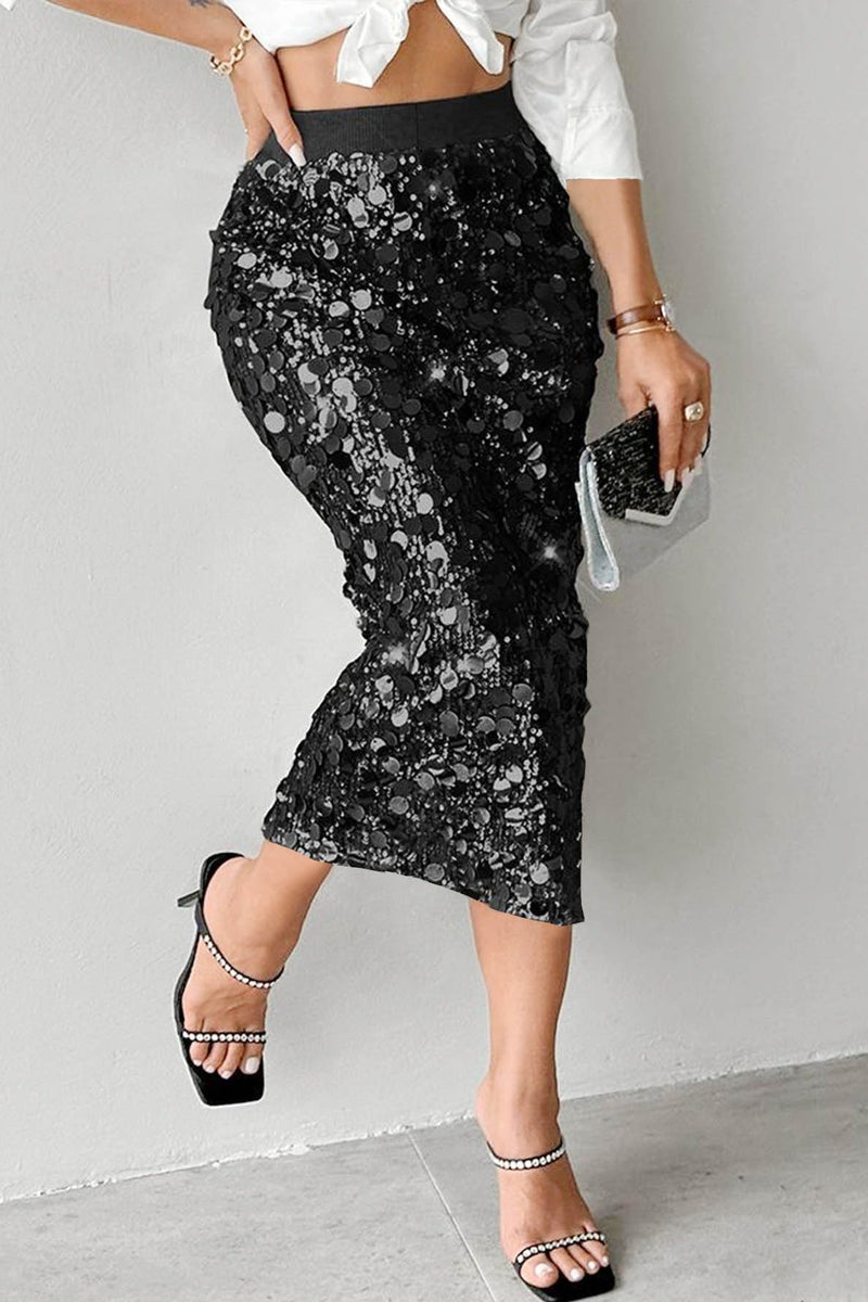 Sequin High Waist Midi Skirt