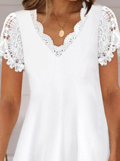 Loose Short Sleeves Color Split-joint V-neck Mini Dresses