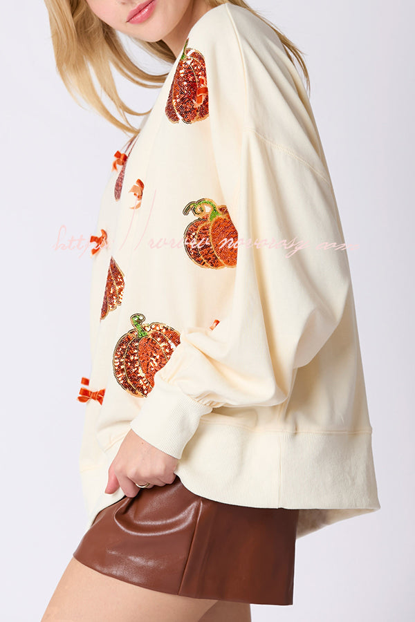 Halloween Colorful Pumpkin Embroidered Loose Sweatshirt
