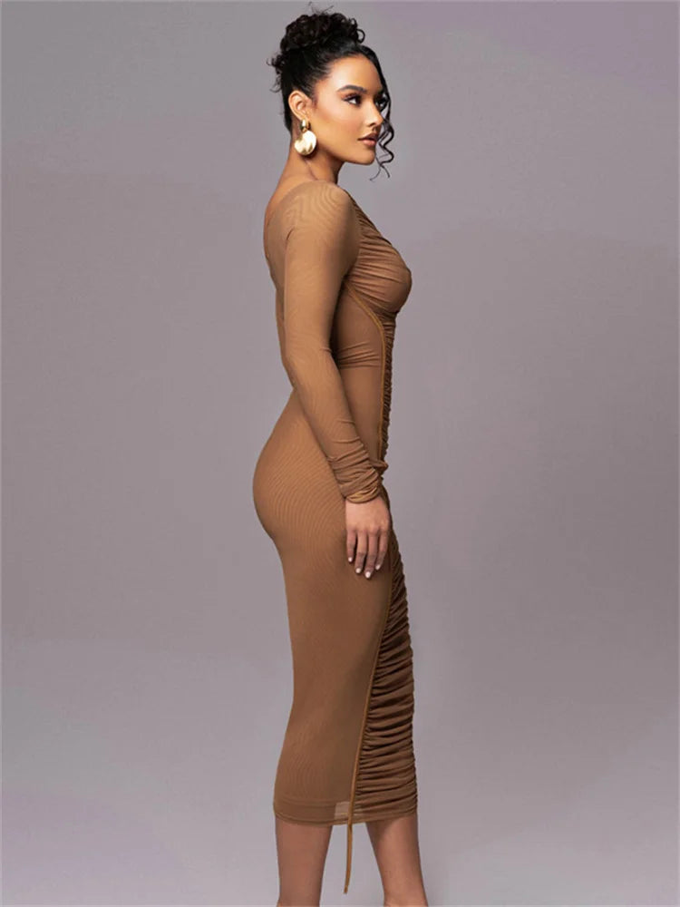 White Mesh Off-shoulder Maxi Dress Female Long Sleeve Patchwork Contrast Summer Backless Party Long Dress