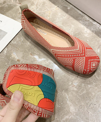 Comfy Flat Shoes Red Knit Fabric Boutique Print Flat Shoes for