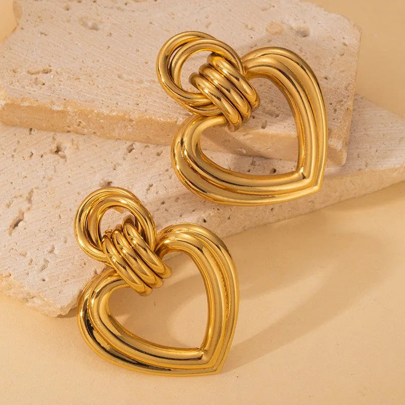 Gold Knotted Heart Earrings