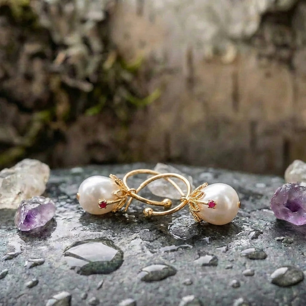 Vintage Gold & Pearl Cherry Earrings