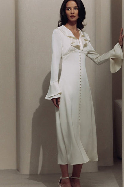 Ruffled V-neck Flared Sleeve Maxi Dress