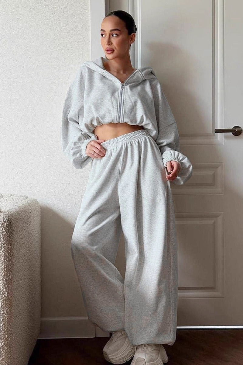 Loose Fit Hoodie Cinched Waist Jogger Pants Set