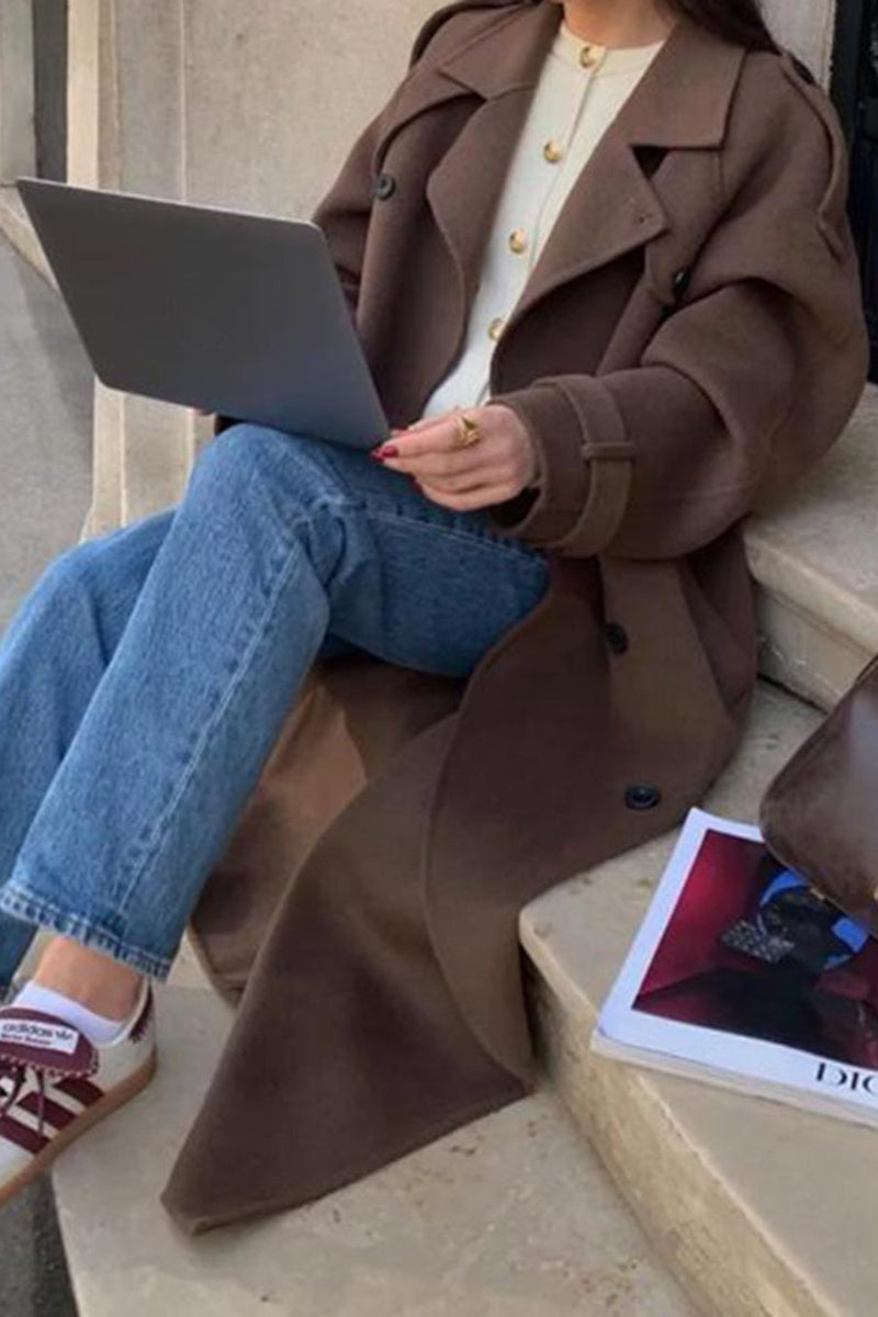 Color Long Sleeve Trench Overcoat