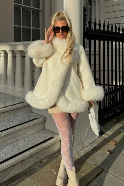 Fur Collar Paneled Cape Coat