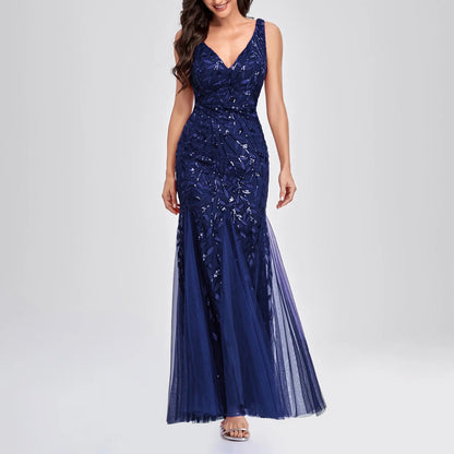 Long Ball Gowns for Sparkly Formal Chiffon Sequin Dress V Neck Prom Maxi Dress Bodycon Mermaid Evening Gowns
