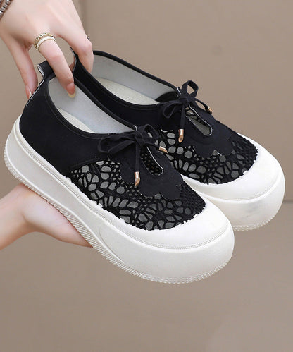 Black Splicing Breathable Mesh Platform Flat Feet Shoes