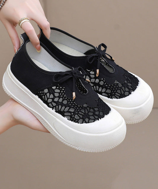 Black Splicing Breathable Mesh Platform Flat Feet Shoes