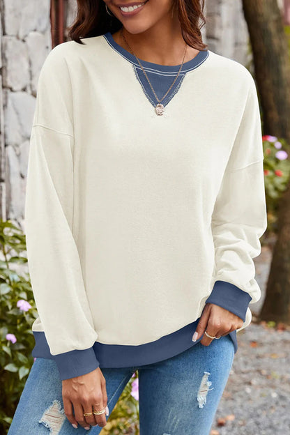 Fashionable Contrasting Color Loose Long-sleeved Sweatshirt