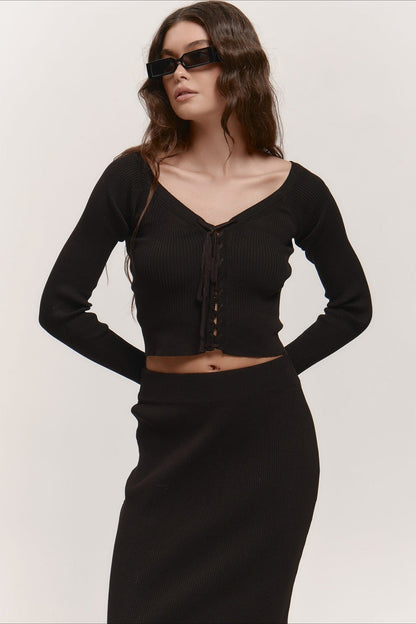 V-neck Knit Crop Top Sweater Dress