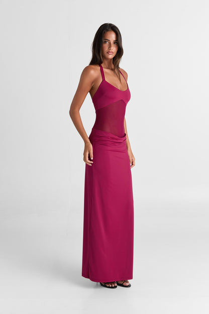 Arlenna — Maxi Dress With Sheer Mesh Waist for Evening Events