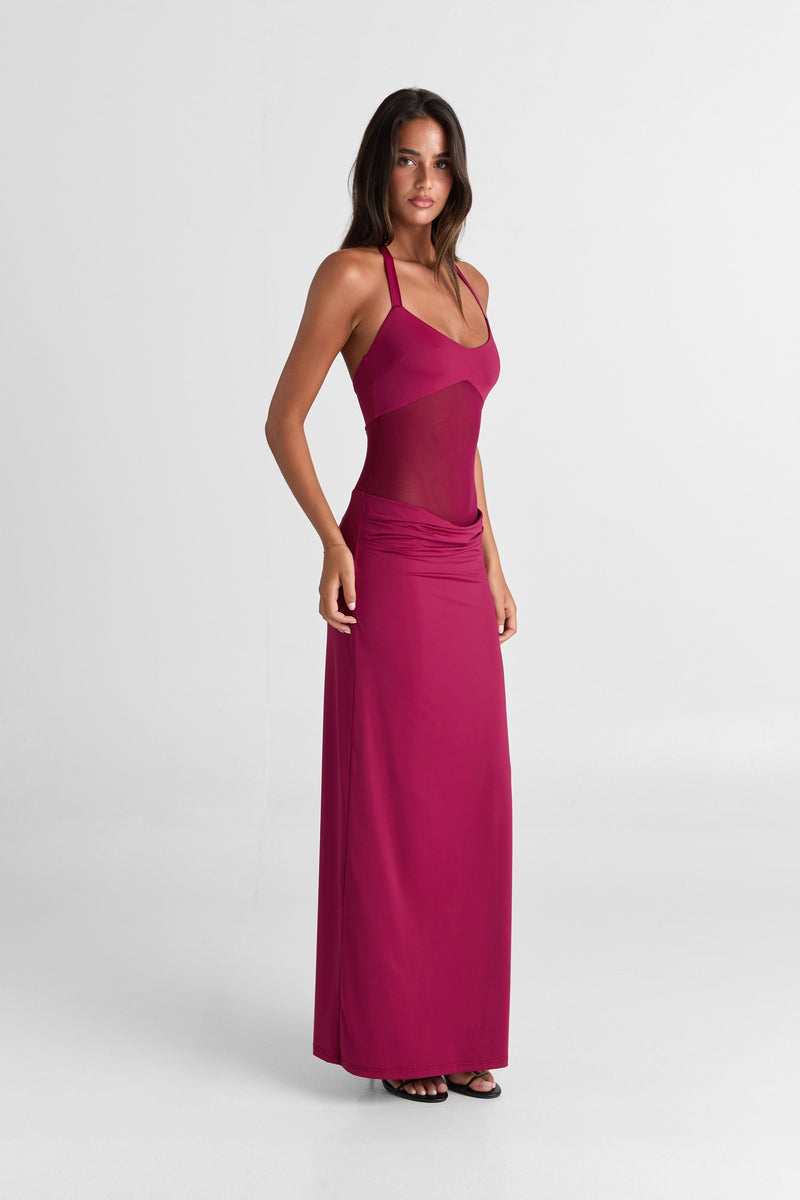 Arlenna — Maxi Dress With Sheer Mesh Waist for Evening Events