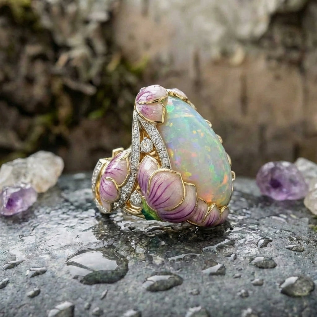 Elegant Lotus Opal Ring