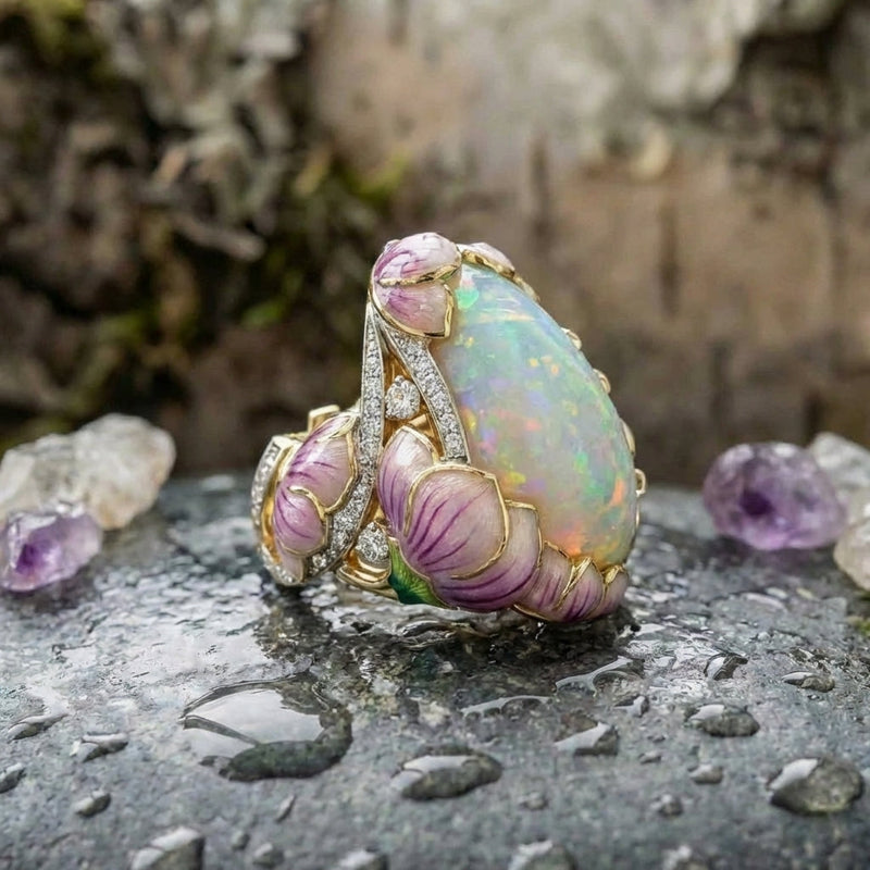 Elegant Lotus Opal Ring