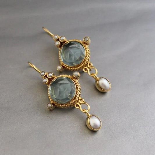 Vintage Blue Glass & Pearl Drop