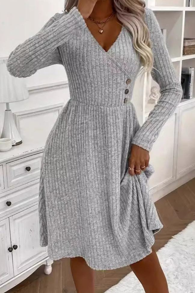 V-neck Patchwork Sweater Dress