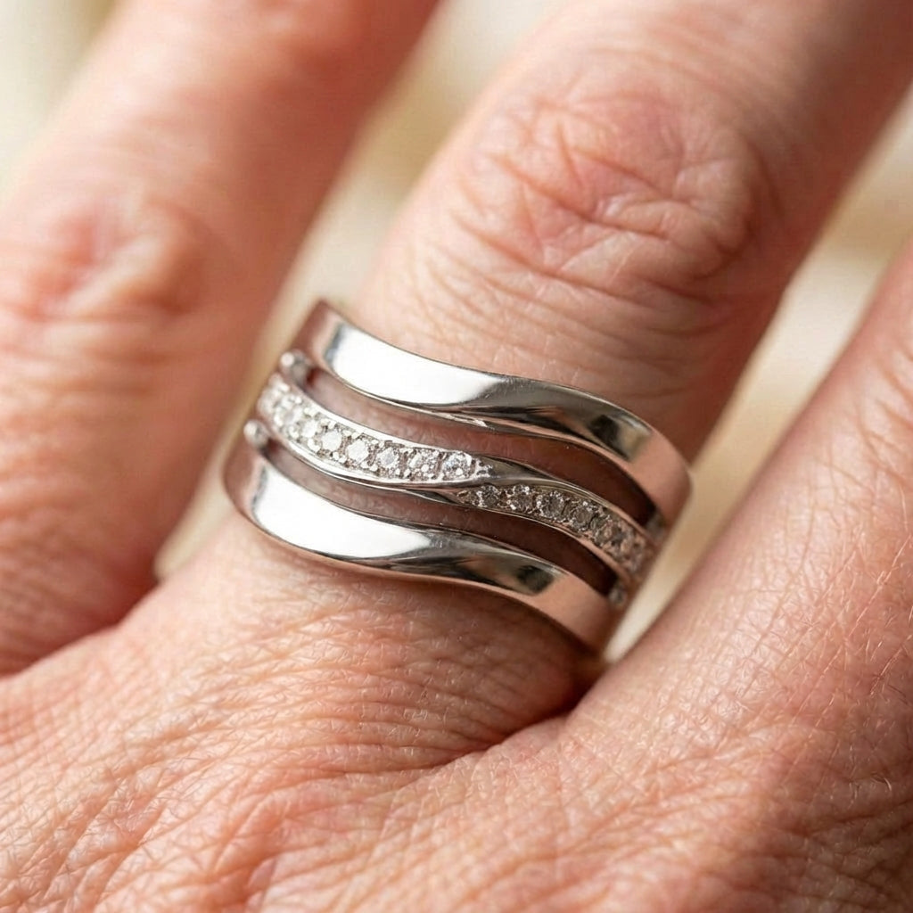 Vintage Wavy Bright Layered Silver Ring