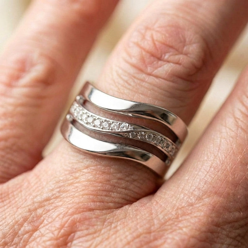 Vintage Wavy Bright Layered Silver Ring